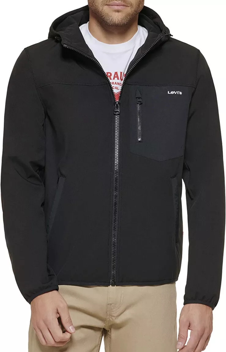 Levi s Men s Softshell Active Lightweight Full Zip Hooded Jacket Black XL NWOT