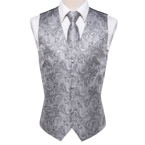 Paisley Floral Solid Mens Vest Regular Fit Waistcoat Wedding Formal Gilet Coats - Picture 95 of 240