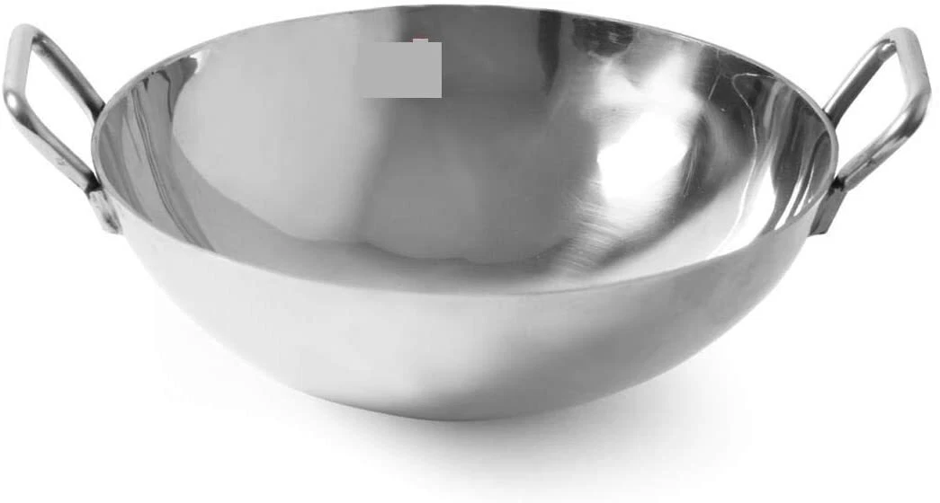 Stainless Steel Kadai Commercial Purpose Karai Wok 9 Liter Double Handle Kadahi