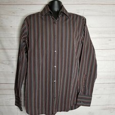 Banana Republic Mens Dress Shirt Sz Lg,16-16.5 Black Red Blue Stripe Long Sleeve