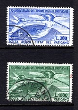 Vatican C18-C19, used. Michel 161-162. UPU-75, 1949. Angels and Globe.