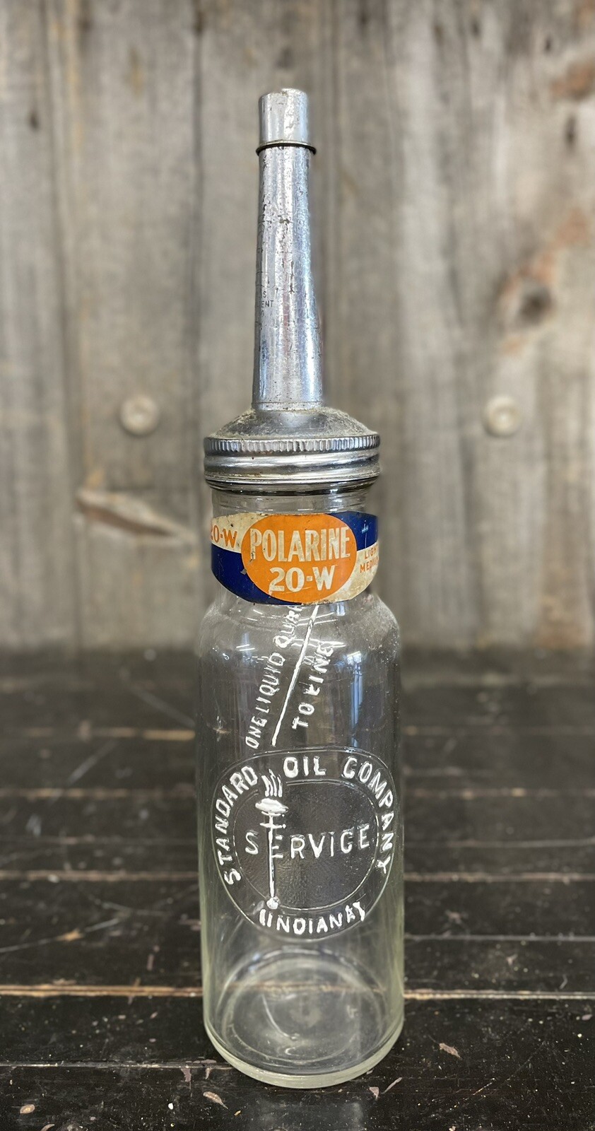 Early 30s 1 Qt Embossed Standard Polarine Motor Oil Glass Bottle W