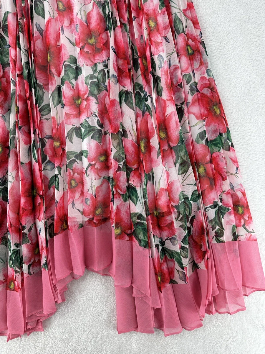 Alice Olivia Skirt Women 0 Katz Sunburst Pink Floral Pleated Maxi High Rise  $495 192772722409 | eBay
