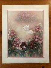 John Cheng: SWANS AND IRISES Impressionism- Original Art Poster 16x20