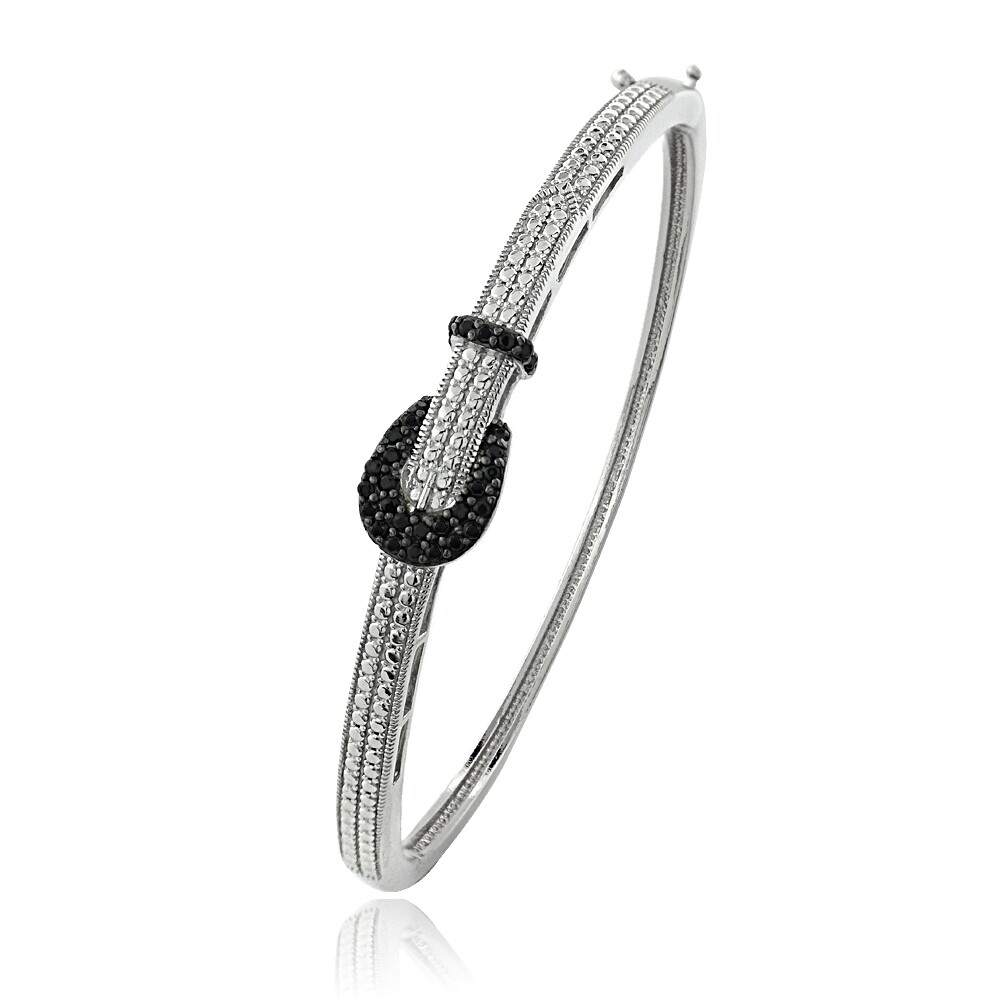 925 Sterling Silver Black Spinel Buckle Bangel | eBay