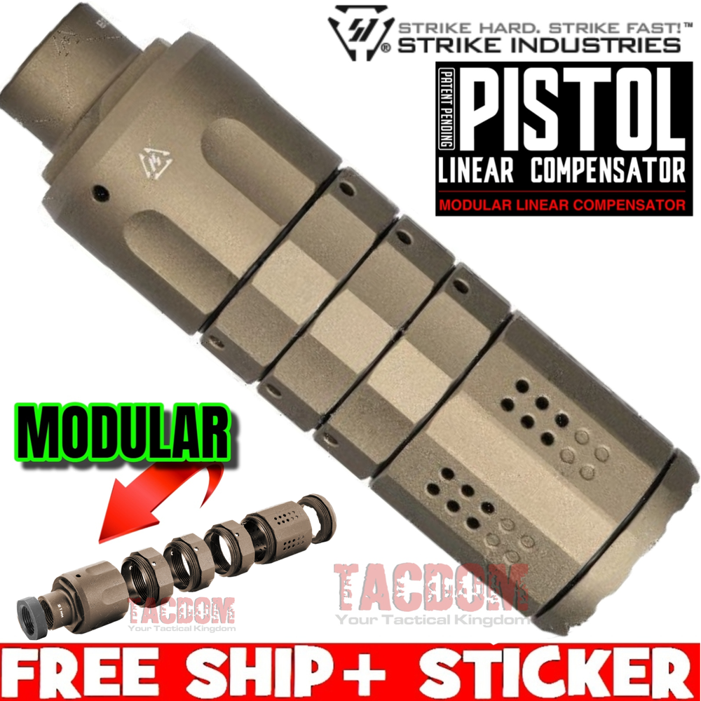 Strike Industries FDE 9mm Linear Compensator for 1/2-28 Threaded Barrels