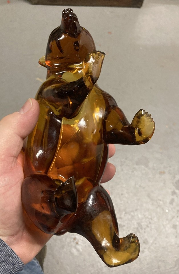 Rare 8” Cooperative Flint Glass Co. Amber Glass Covered Bear Candy
