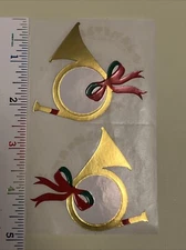 Mrs Grossmans Stickers by Yard 1988 Vintage Christmas French Horn Instrument x 2