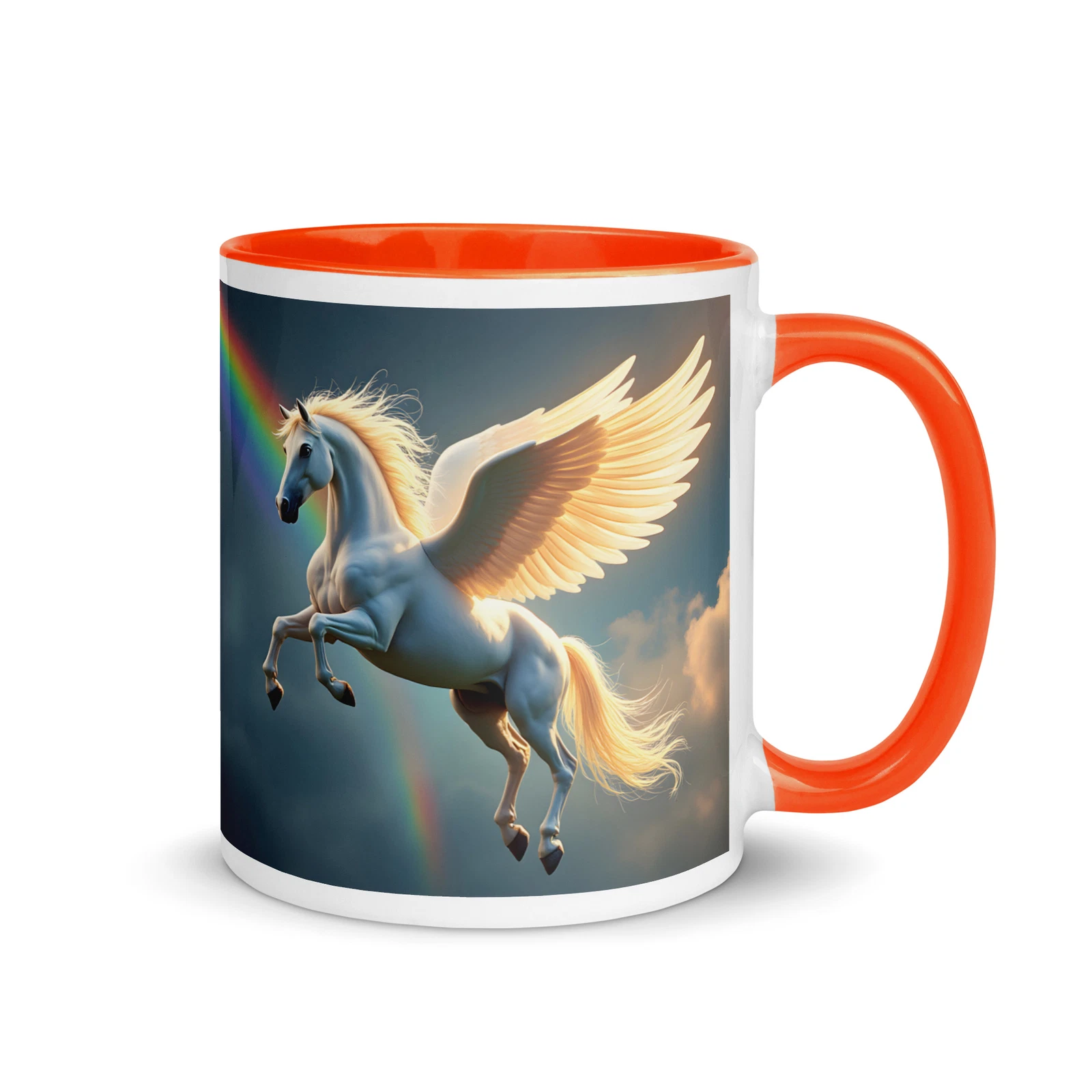 Magical Rainbow Unicorn Pegasus Coffee Mug | Colored Handle & Interior 11oz
