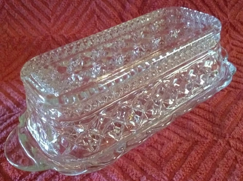 Vintage Anchor Hocking Covered Butter Dish Wexford Cut Glass Diamond XXX Pattern