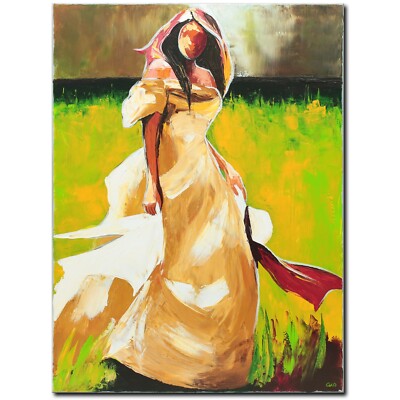 Acryl Bild Gemälde Modern Frauen Figur Kleid Wiese Abstrakt Handgemalt ORIGINAL