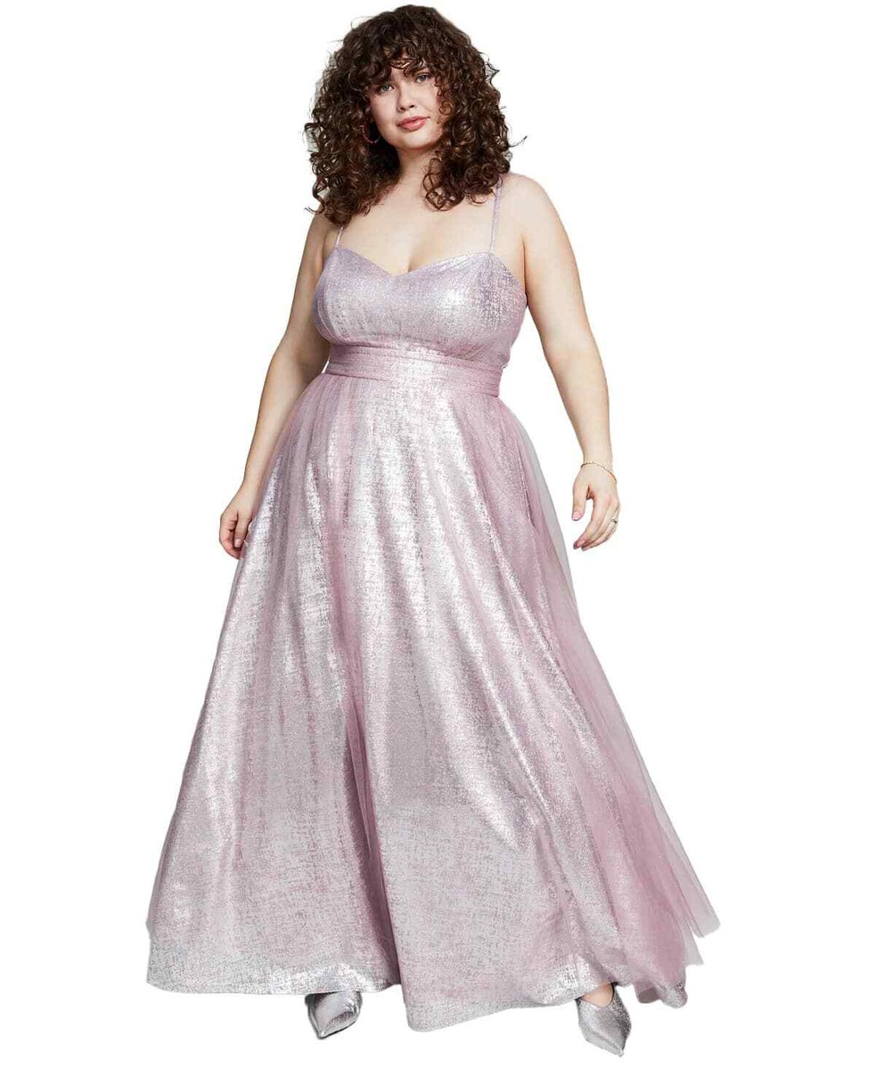 City Studios Women's Pink Trendy Plus Size Foil-Knit Sleeveless Gown Dress  - ... | eBay