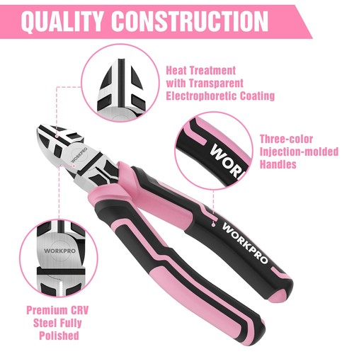 WORKPRO 3PCS Plier Set Needle Nose Plier Slip Joint Plier Diagonal Cutting Plier - Picture 7 of 10
