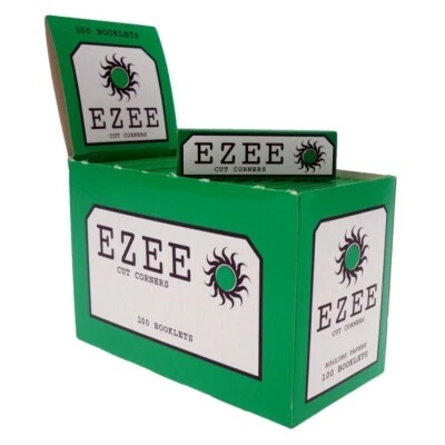 FULL BOX OF EZEE GREEN STANDARD Size Rolling Cigarette Papers Cut Corner 100