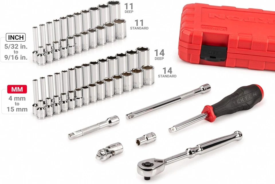 TEKTON SKT05303 - 1/4 Inch Drive 6-Point Socket and Ratchet Set, 56-Piece - Image 2 of 3