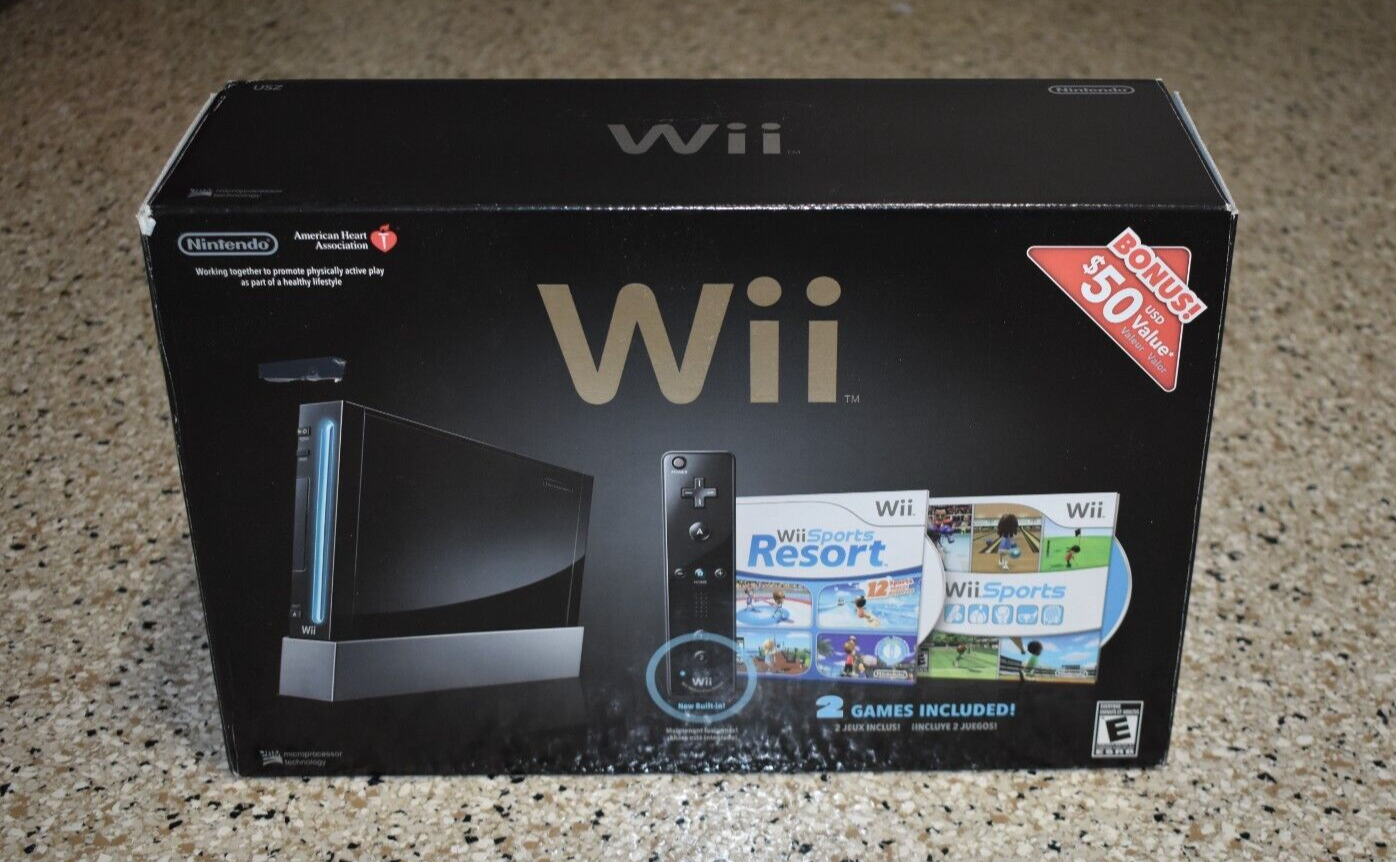 Nintendo Wii Black Console w/two Wii Sports Games and all accessories