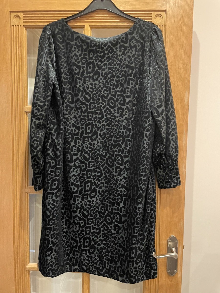 NEXT BLACK VELVET ANIMAL PRINT TEXTURED Devore LONG SLEEVE SHIFT