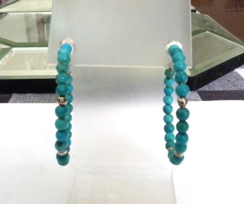JAY KING MINE FINDS DTR TURQUOISE GEMSTONE STERLING SILVER BEAD HOOP EARRINGS