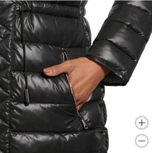 Kenneth Cole Women's Quilted Anorak Hooded Parka Puffer Coat Jacket, Black, XL - Picture 4 of 11