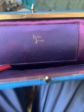 Bobbie Jerome vintage Blue satin clutch purse with Purple interior