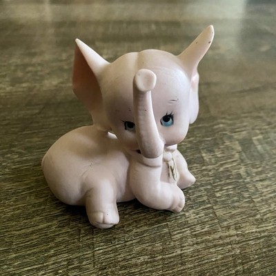 Vintage Kelvins Porcelain Bisque Pink Elephant  Figurine Ring Holder