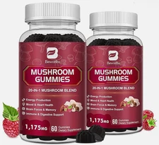 B Beworths Mushroom Gummies, 20-in-1 Mushroom Blend 2 Bottles/60 Each -  1,175mg