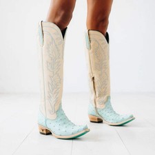 Sandaga Knee High - Powder Blue Ostrich By Lane Boots