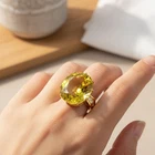 CORN YELLOW TOURMALINE OVAL 34.05CT 925 STERLING SILVER 24K GOLD RINGS SIZE 6.75