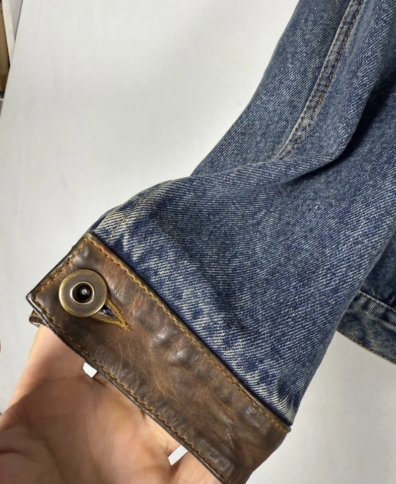 Scully Denim Jacket Mens Medium Blue Jean Leather Trim Flap Pocket Western Rare - Image 3 of 4