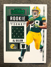 2020 Panini Contenders AJ Dillon Rookie RC Ticket Swatches Jersey Relic Card. rookie card picture