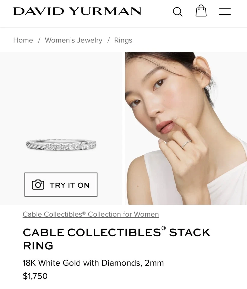 David Yurman Cable Collectibles White Gold Stack Ring - Image 1 of 1