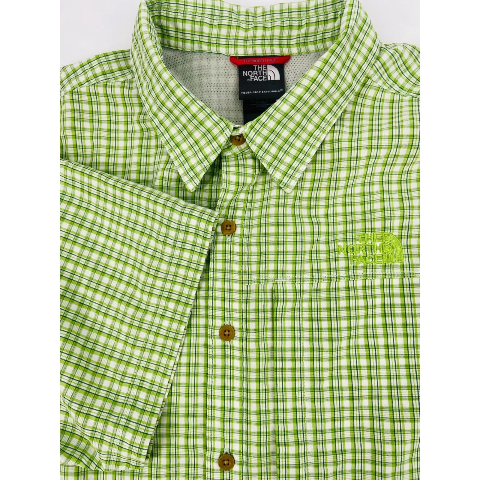 The North Face Mens Green Plaid Short Sleeve Button Down Hiking Shirt Size L
