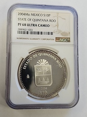 2004 Mo Mexico $10 Peso Quintana Roo Ngc Pf68 Ultra Cameo