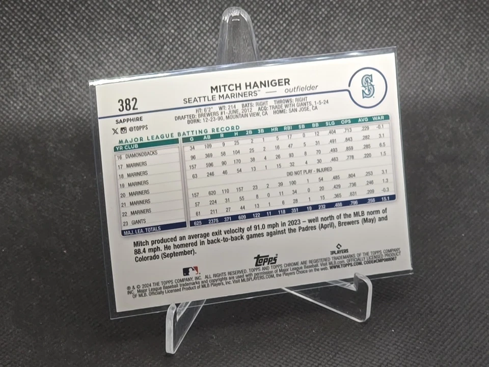 2024 Topps Chrome Sapphire Edition Mitch Haniger Seattle Mariners - Image 2 of 2