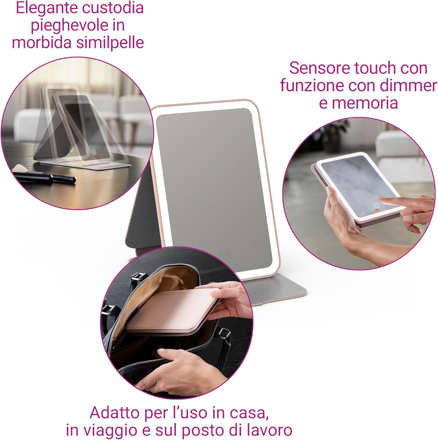Specchio a 4 vie, specchio per trucco pieghevole, specchio per trucco portatile per intrecciare il taglio dei capelli, colorare lo styling