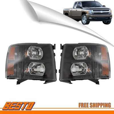 Front Headlights Headlamps For Chevy Silverado 2007-2014 Left+Right Side Clear