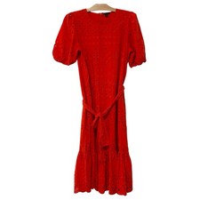 Ann Taylor | Dress Midi Eyelet Orange Short Sleeve Cotton Work Wear- Size 6