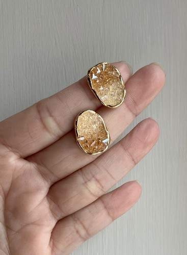 Amber Crystal Stud Earrings Gold Tone Irregular Stone Statement Women UK Gift