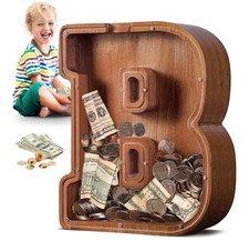 Wooden Letter  B  Piggy Bank 12  Kids Coin Bank Clear Front Savings Box NEW