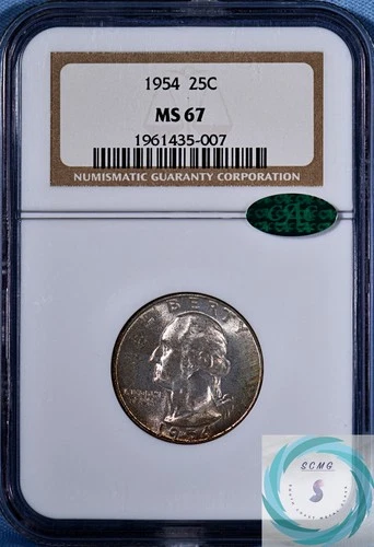 1954 Washington Quarter NGC MS 67 w/CAC - Vintage Satiny Frost