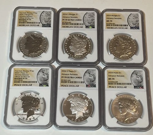 2024 Morgan Peace dollar  6-coin set NGC MS, PF, Rev PF 70 Advance Release *AR*