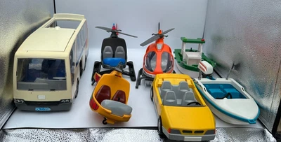 Playmobil lot travaux lot 7 objets bus hélicoptères taxi bateau occasion être incomplet - Photo 1/4