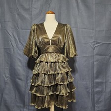 Mable Metallic Ruffle Tiered Plunge Dress XS