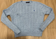 Polo Ralph Lauren Mens Cable Knit Crew Neck Sweater Cotton Long Sleeve Blue XL