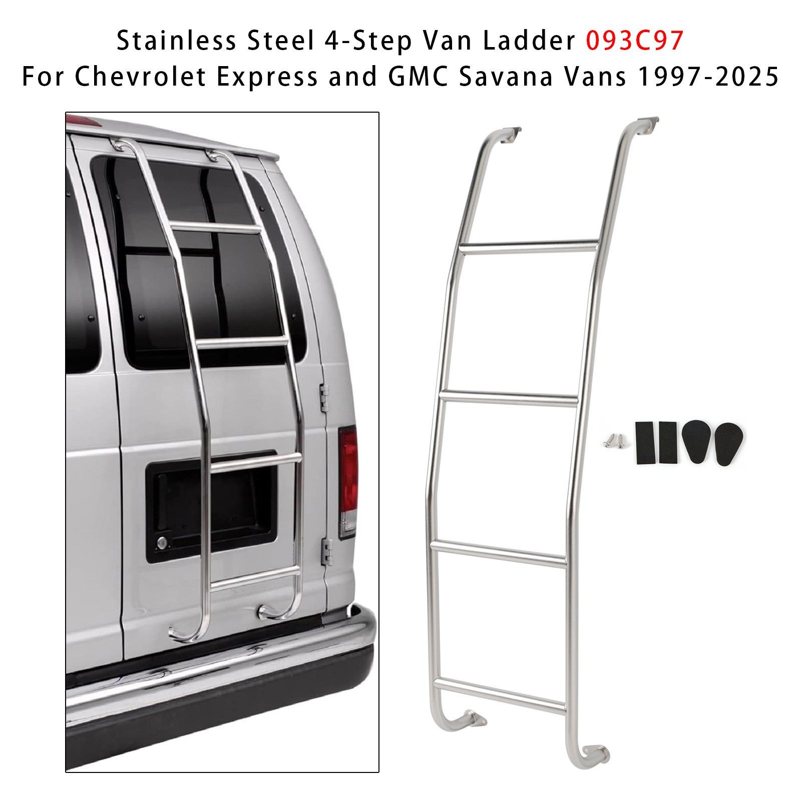 Stainless Steel 4-Step Van Ladder 093C97 for Chevy Express GMC Savana 97-2025