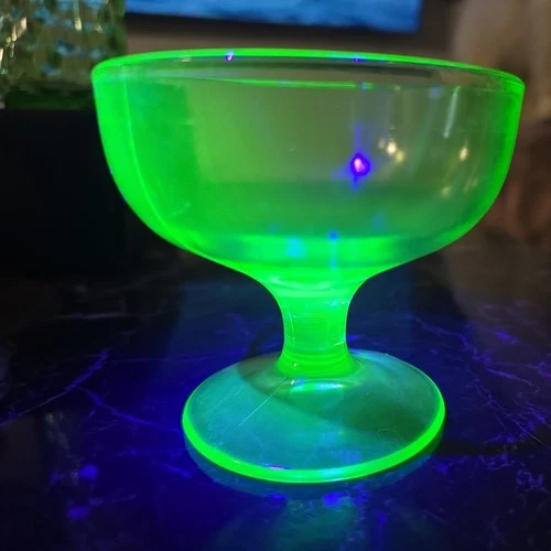 Vintage Uranium Glass Green Sherbet Ice Cream Cup Depression Glass Dessert Dish