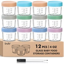 DRKIO 12 Pack Glass Baby Food Storage Containers - 4 Oz 4 - Multicolor