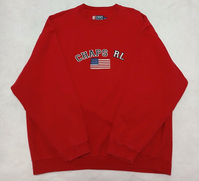 Vintage Chaps Ralph Lauren Sweatshirt XXL Spellout Flag Embroidered Heavy READ