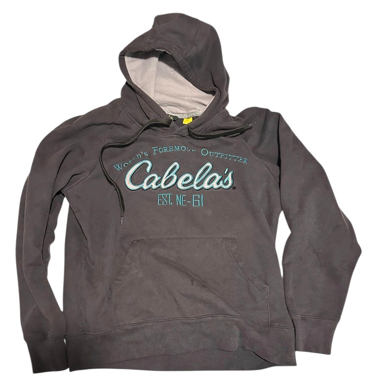 Cabela's Ebroidered Logo Hoodie Mens Size LARGE Gray Teal