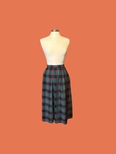 Vintage 80 s Red Green Plaid Wool Midi Skirt 30 Inch Waist